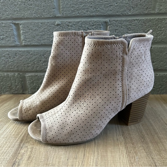 Taupe Peep/Open Toe Booties - Picture 1 of 6